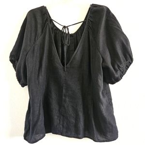 J. Crew Black Linen V-neck Tie Back Blouse